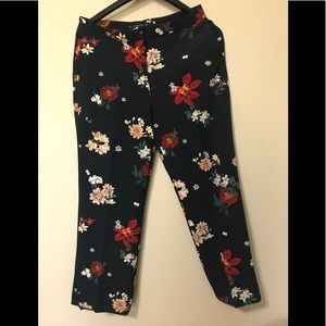 Zara Navy Floral Printed Wide leg Trousers